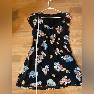 Express Short Floral Black Dress Size Medium